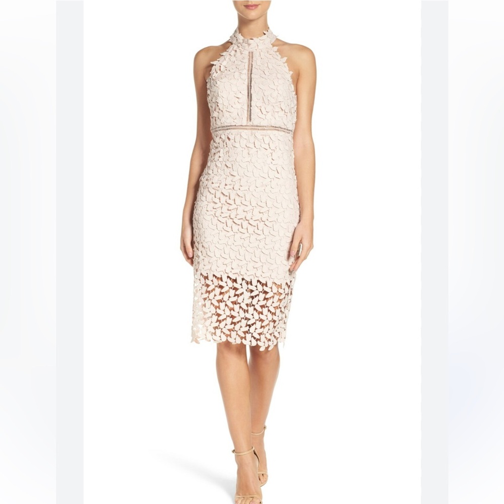 Lace Halter Sheath Dress in Light Blush